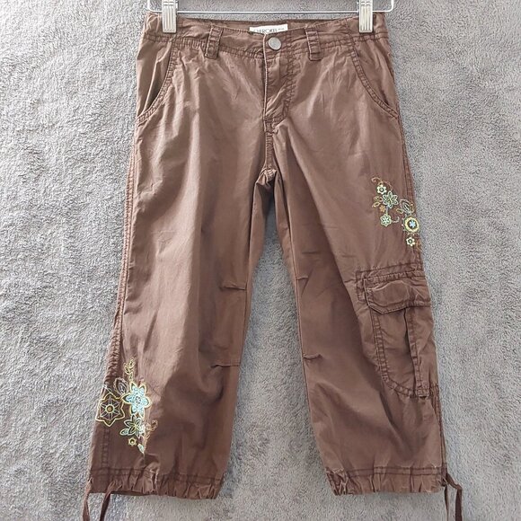 Vintage Cherokee Girls Brown Embroidered Capri Pants Size 8 - Picture 1 of 8